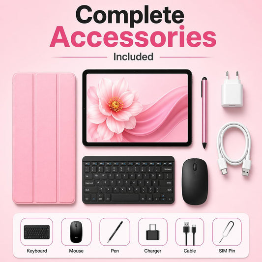 Modio M93 11-Inch Tablet – 12GB RAM, 512GB Storage, Android 15, Dual SIM + Keyboard & Mouse