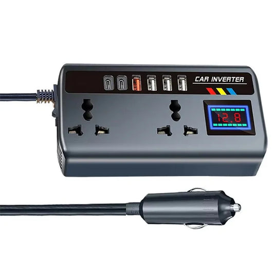 Powerful 200W Car Power Inverter 12V/24V to 220V – Laptop Charger with 4 USB, 2 Type-C PD, QC3.0 & Dual AC Outlets