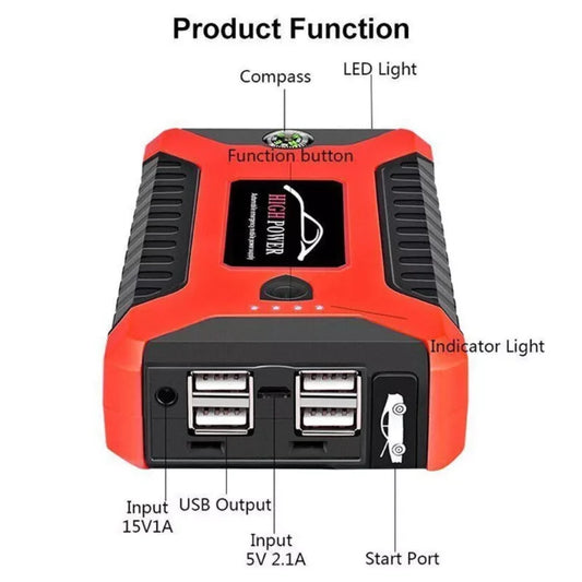 Portable Car Jump Starter with Tire Inflator, Power Bank & Emergency LED Light