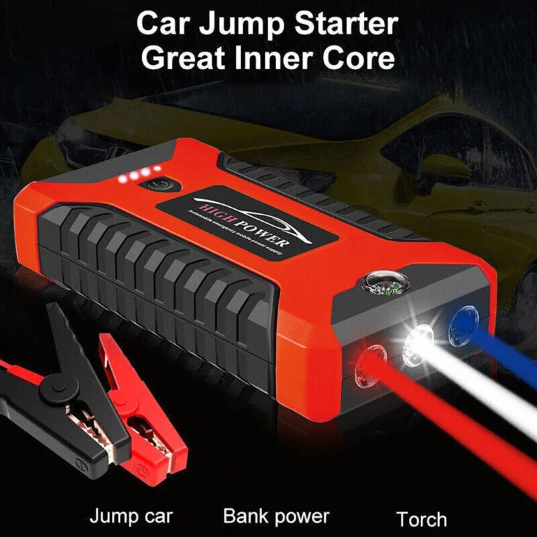 Portable Car Jump Starter with Tire Inflator, Power Bank & Emergency LED Light