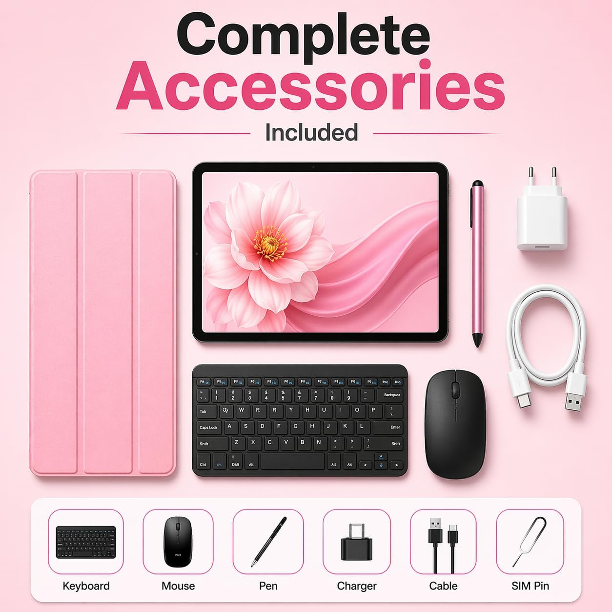 Modio M93 11-Inch Tablet – 12GB RAM, 512GB Storage, Android 15, Dual SIM + Keyboard & Mouse