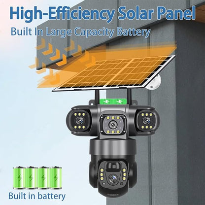 Solar 4G PTZ Security Camera – Triple Lens, AI Motion Detection & Color Night Vision