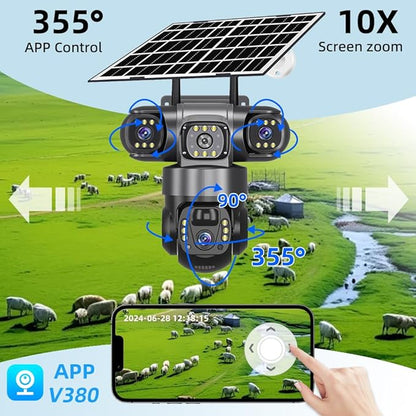 Solar 4G PTZ Security Camera – Triple Lens, AI Motion Detection & Color Night Vision