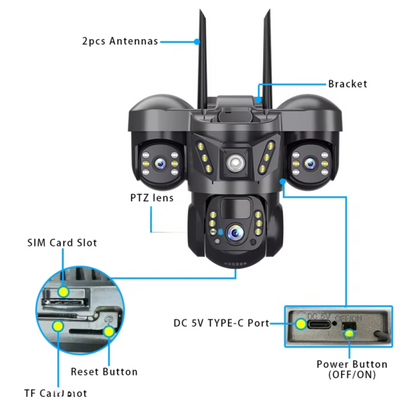 Solar 4G PTZ Security Camera Outdoor – SIM Card CCTV with Night Vision