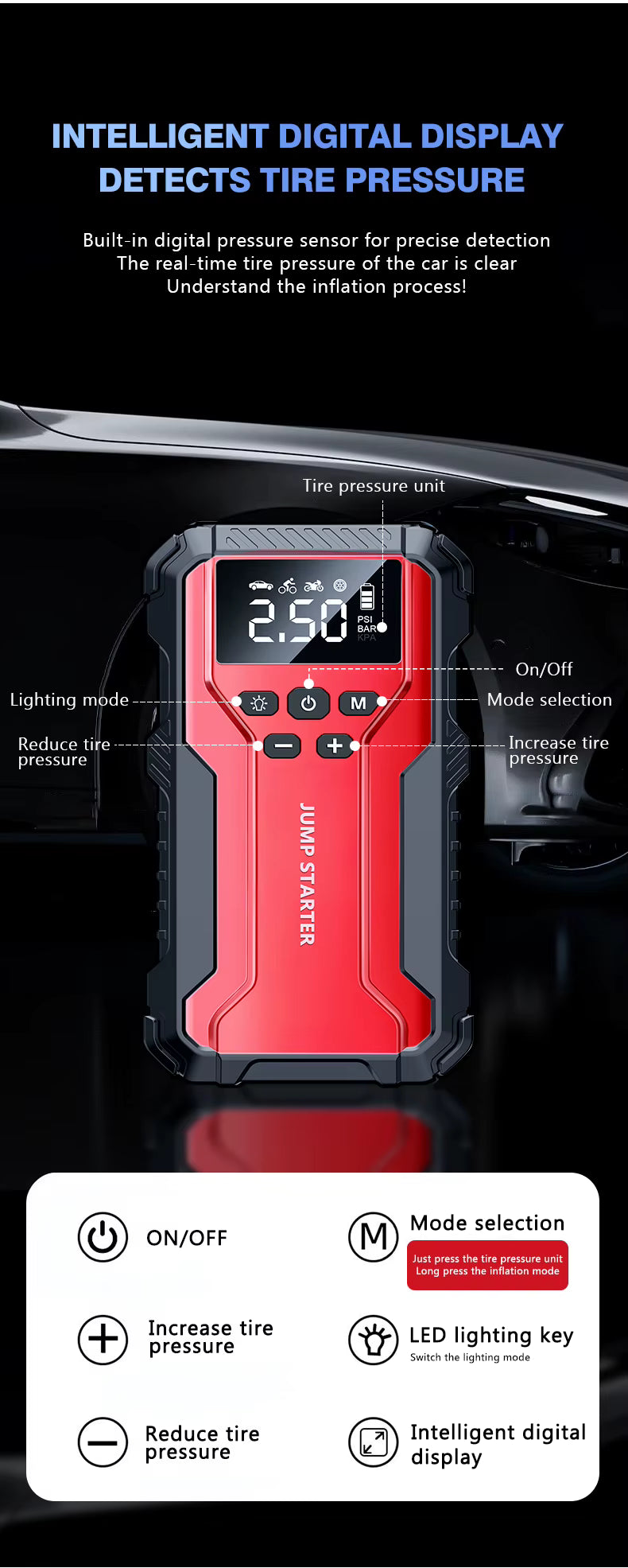 99800mAh Jump Starter with Digital Compressor, Power Bank & Emergency LED Light 🚗⚡