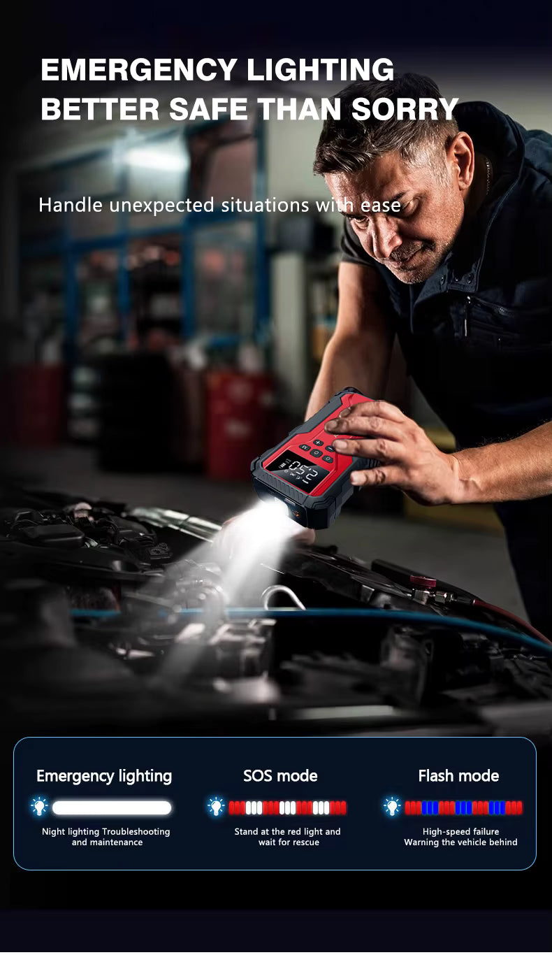 99800mAh Jump Starter with Digital Compressor, Power Bank & Emergency LED Light 🚗⚡