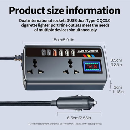 Powerful 200W Car Power Inverter 12V/24V to 220V – Laptop Charger with 4 USB, 2 Type-C PD, QC3.0 & Dual AC Outlets