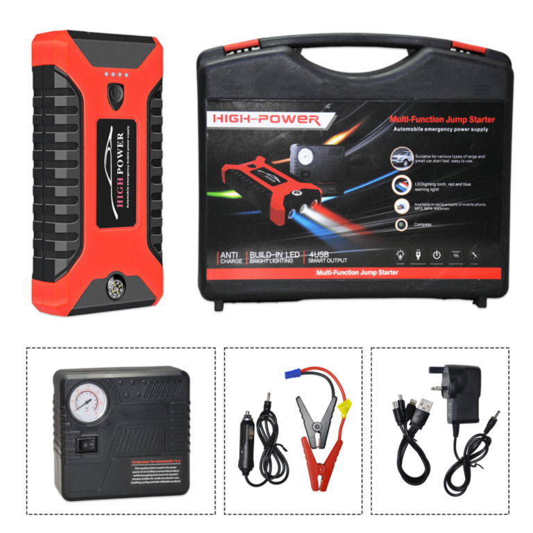Portable Car Jump Starter with Tire Inflator, Power Bank & Emergency LED Light