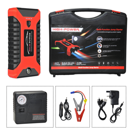 Portable Car Jump Starter with Tire Inflator, Power Bank & Emergency LED Light