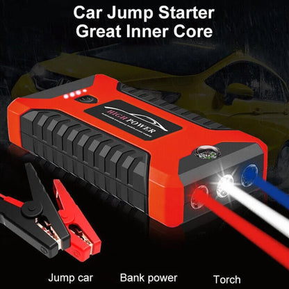 Portable Car Jump Starter with Tire Inflator, Power Bank & Emergency LED Light